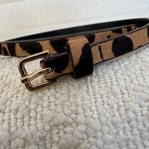 J Crew Leopard leather cowhide pony hair Print Belt with Gold Buckle S